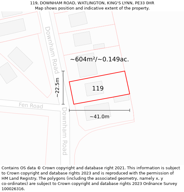 119, DOWNHAM ROAD, WATLINGTON, KING'S LYNN, PE33 0HR: Plot and title map