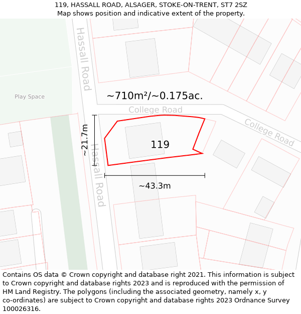 119, HASSALL ROAD, ALSAGER, STOKE-ON-TRENT, ST7 2SZ: Plot and title map