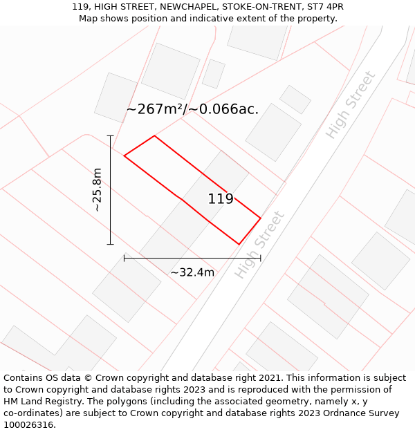 119, HIGH STREET, NEWCHAPEL, STOKE-ON-TRENT, ST7 4PR: Plot and title map