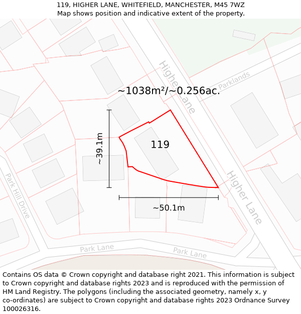 119, HIGHER LANE, WHITEFIELD, MANCHESTER, M45 7WZ: Plot and title map