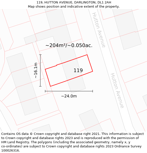 119, HUTTON AVENUE, DARLINGTON, DL1 2AH: Plot and title map