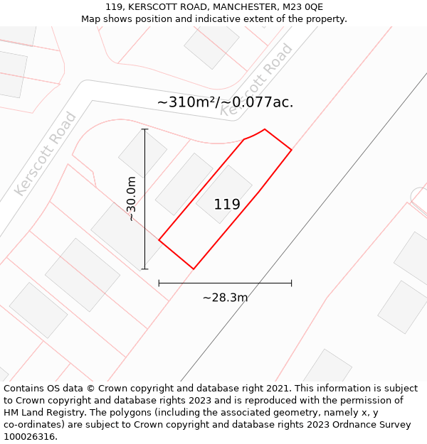 119, KERSCOTT ROAD, MANCHESTER, M23 0QE: Plot and title map