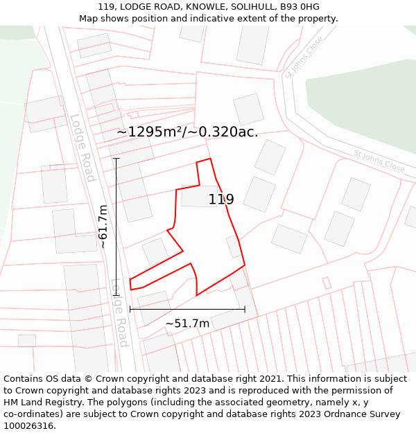 119, LODGE ROAD, KNOWLE, SOLIHULL, B93 0HG: Plot and title map