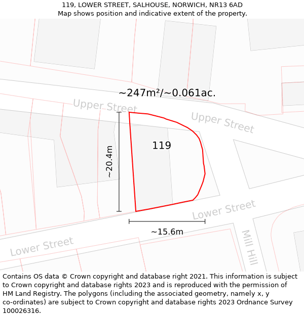 119, LOWER STREET, SALHOUSE, NORWICH, NR13 6AD: Plot and title map