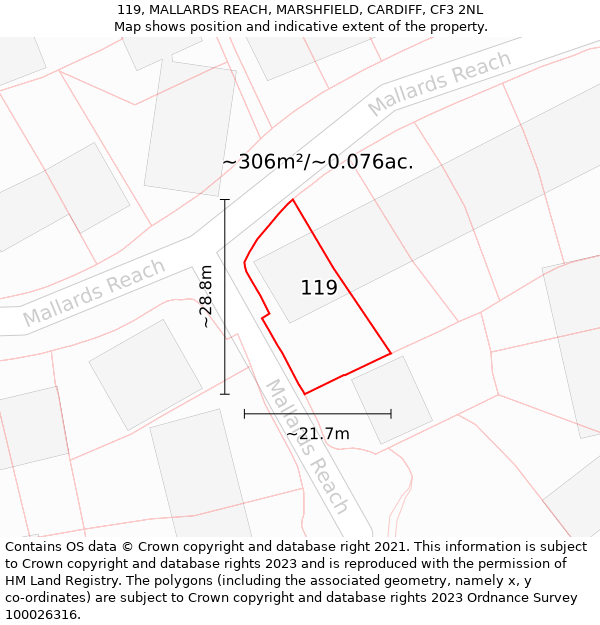 119, MALLARDS REACH, MARSHFIELD, CARDIFF, CF3 2NL: Plot and title map