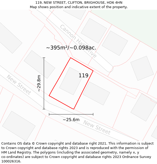 119, NEW STREET, CLIFTON, BRIGHOUSE, HD6 4HN: Plot and title map