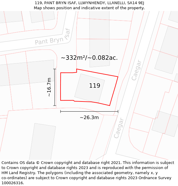 119, PANT BRYN ISAF, LLWYNHENDY, LLANELLI, SA14 9EJ: Plot and title map