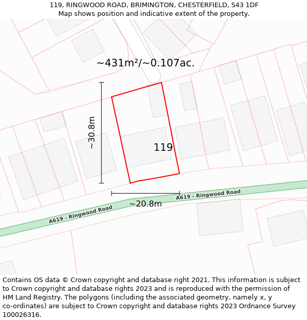 119, RINGWOOD ROAD, BRIMINGTON, CHESTERFIELD, S43 1DF: Plot and title map