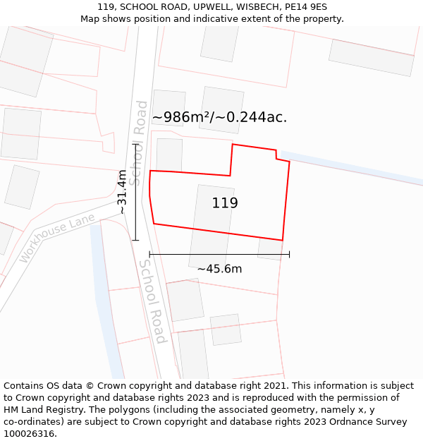 119, SCHOOL ROAD, UPWELL, WISBECH, PE14 9ES: Plot and title map