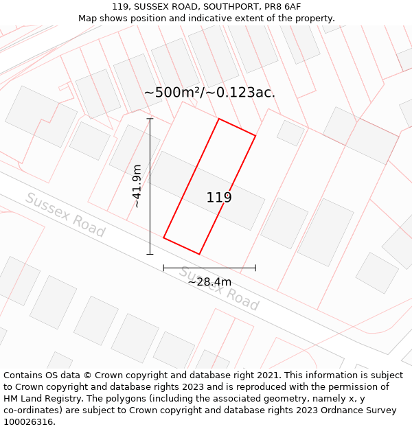 119, SUSSEX ROAD, SOUTHPORT, PR8 6AF: Plot and title map