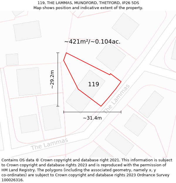 119, THE LAMMAS, MUNDFORD, THETFORD, IP26 5DS: Plot and title map