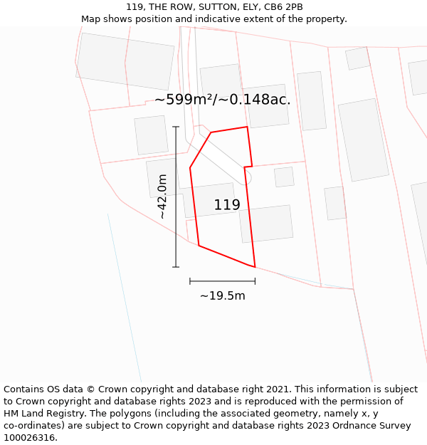 119, THE ROW, SUTTON, ELY, CB6 2PB: Plot and title map