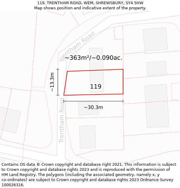 119, TRENTHAM ROAD, WEM, SHREWSBURY, SY4 5HW: Plot and title map