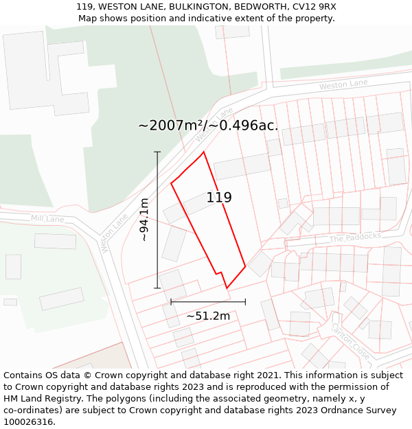 119, WESTON LANE, BULKINGTON, BEDWORTH, CV12 9RX: Plot and title map