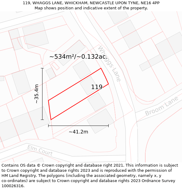 119, WHAGGS LANE, WHICKHAM, NEWCASTLE UPON TYNE, NE16 4PP: Plot and title map