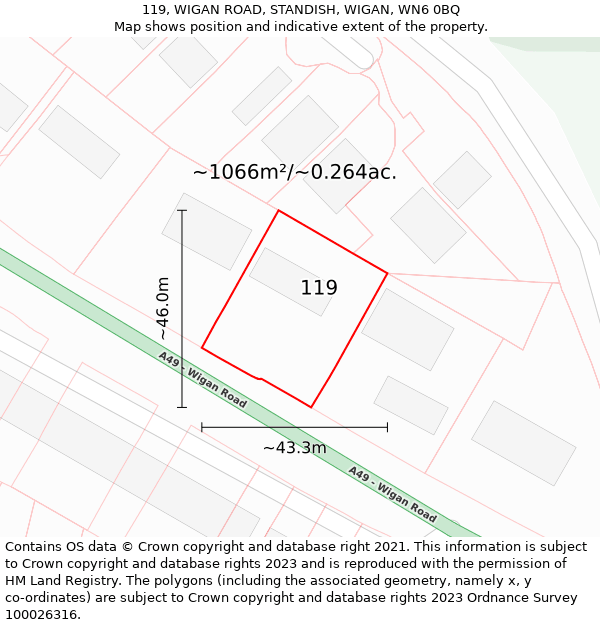 119, WIGAN ROAD, STANDISH, WIGAN, WN6 0BQ: Plot and title map