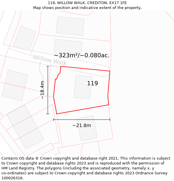 119, WILLOW WALK, CREDITON, EX17 1FE: Plot and title map