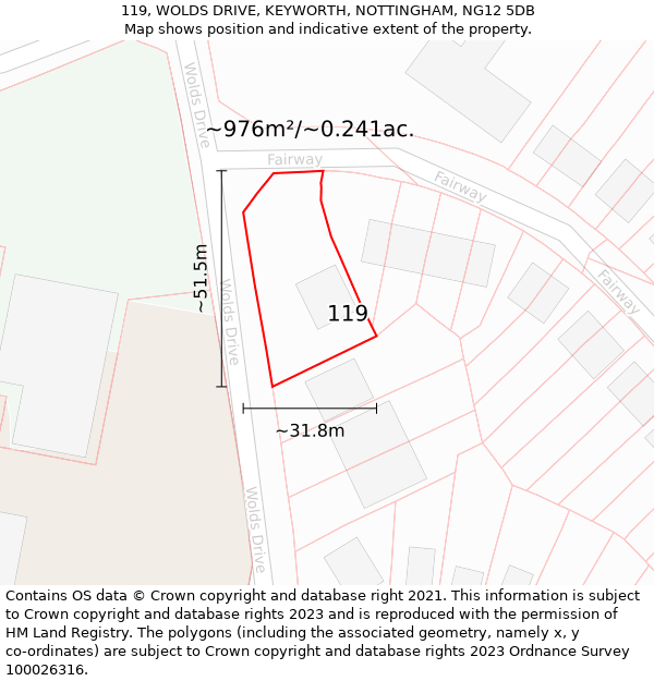 119, WOLDS DRIVE, KEYWORTH, NOTTINGHAM, NG12 5DB: Plot and title map