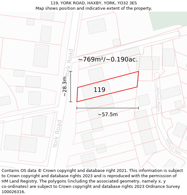 119, YORK ROAD, HAXBY, YORK, YO32 3ES: Plot and title map