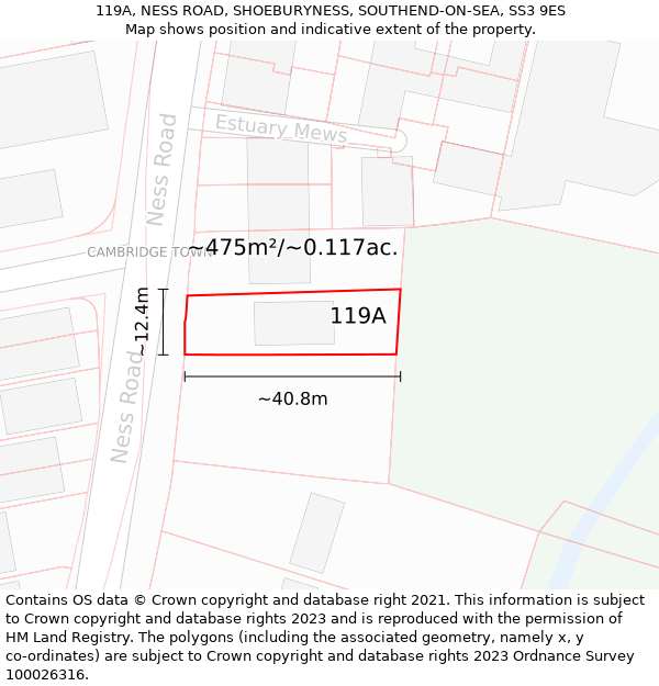 119A, NESS ROAD, SHOEBURYNESS, SOUTHEND-ON-SEA, SS3 9ES: Plot and title map