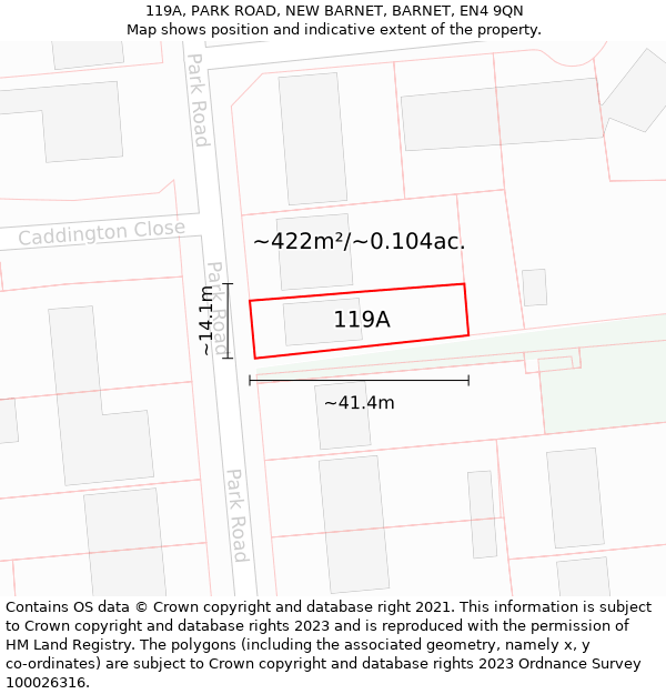 119A, PARK ROAD, NEW BARNET, BARNET, EN4 9QN: Plot and title map