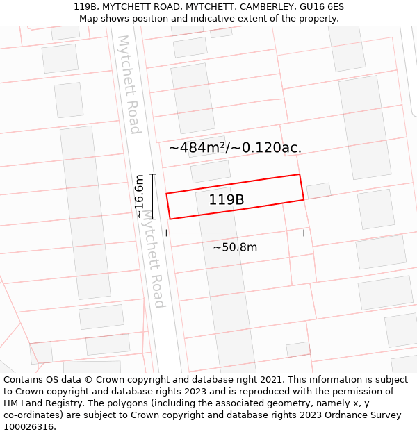 119B, MYTCHETT ROAD, MYTCHETT, CAMBERLEY, GU16 6ES: Plot and title map