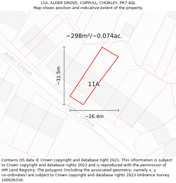 11A, ALDER GROVE, COPPULL, CHORLEY, PR7 4QL: Plot and title map