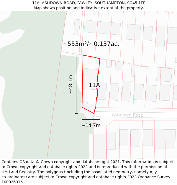 11A, ASHDOWN ROAD, FAWLEY, SOUTHAMPTON, SO45 1EF: Plot and title map