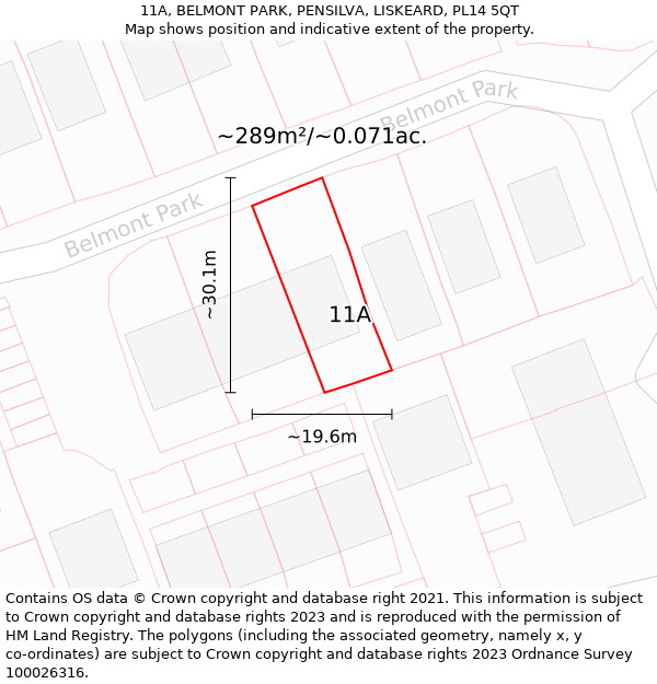 11A, BELMONT PARK, PENSILVA, LISKEARD, PL14 5QT: Plot and title map