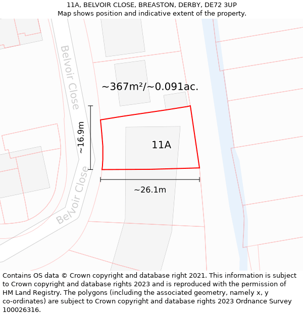 11A, BELVOIR CLOSE, BREASTON, DERBY, DE72 3UP: Plot and title map