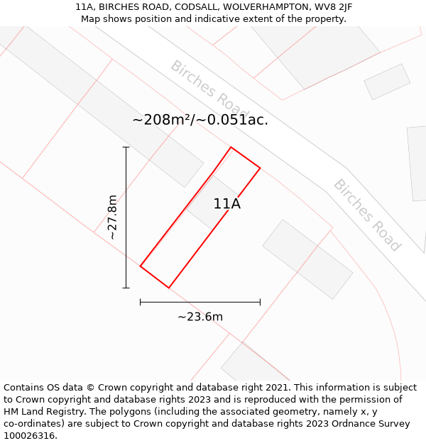 11A, BIRCHES ROAD, CODSALL, WOLVERHAMPTON, WV8 2JF: Plot and title map