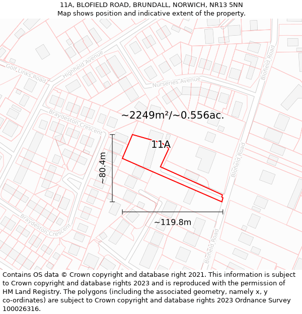 11A, BLOFIELD ROAD, BRUNDALL, NORWICH, NR13 5NN: Plot and title map