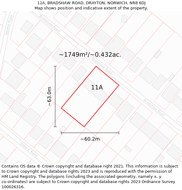 11A, BRADSHAW ROAD, DRAYTON, NORWICH, NR8 6DJ: Plot and title map