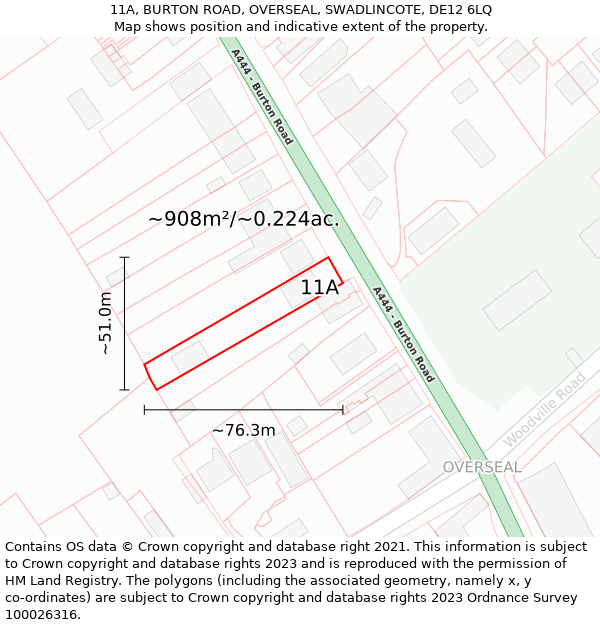 11A, BURTON ROAD, OVERSEAL, SWADLINCOTE, DE12 6LQ: Plot and title map