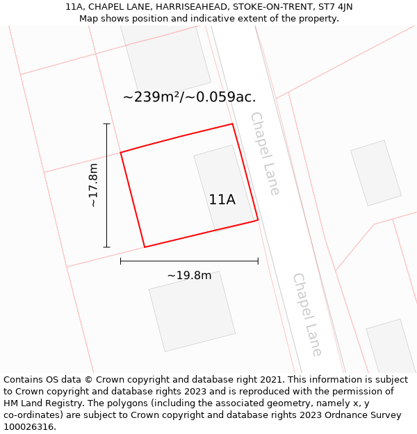 11A, CHAPEL LANE, HARRISEAHEAD, STOKE-ON-TRENT, ST7 4JN: Plot and title map