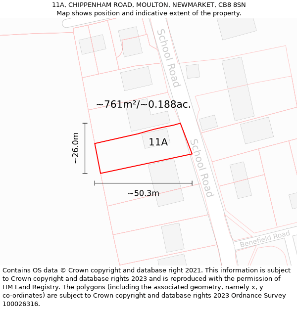 11A, CHIPPENHAM ROAD, MOULTON, NEWMARKET, CB8 8SN: Plot and title map