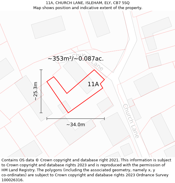 11A, CHURCH LANE, ISLEHAM, ELY, CB7 5SQ: Plot and title map