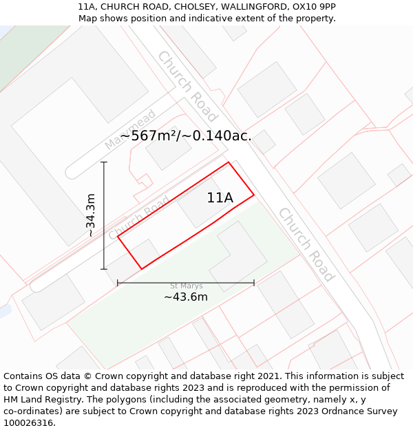 11A, CHURCH ROAD, CHOLSEY, WALLINGFORD, OX10 9PP: Plot and title map