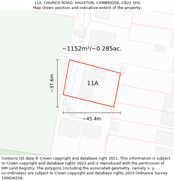 11A, CHURCH ROAD, HAUXTON, CAMBRIDGE, CB22 5HS: Plot and title map