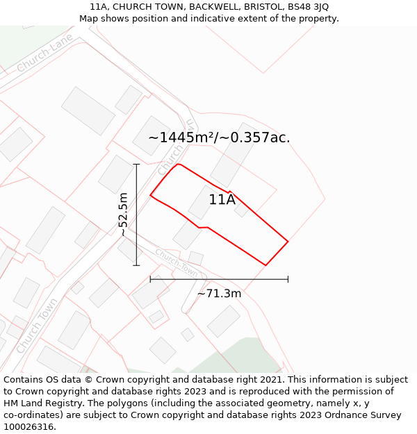 11A, CHURCH TOWN, BACKWELL, BRISTOL, BS48 3JQ: Plot and title map