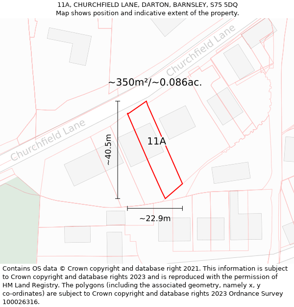 11A, CHURCHFIELD LANE, DARTON, BARNSLEY, S75 5DQ: Plot and title map