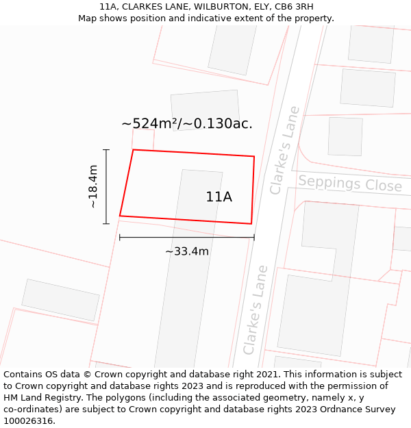 11A, CLARKES LANE, WILBURTON, ELY, CB6 3RH: Plot and title map