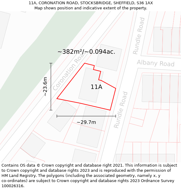 11A, CORONATION ROAD, STOCKSBRIDGE, SHEFFIELD, S36 1AX: Plot and title map