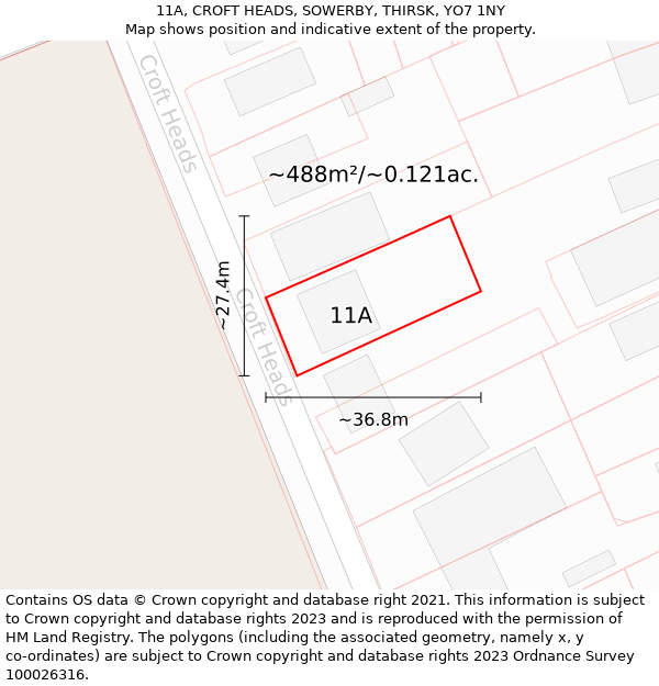 11A, CROFT HEADS, SOWERBY, THIRSK, YO7 1NY: Plot and title map