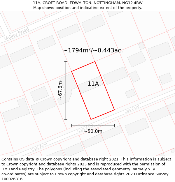 11A, CROFT ROAD, EDWALTON, NOTTINGHAM, NG12 4BW: Plot and title map