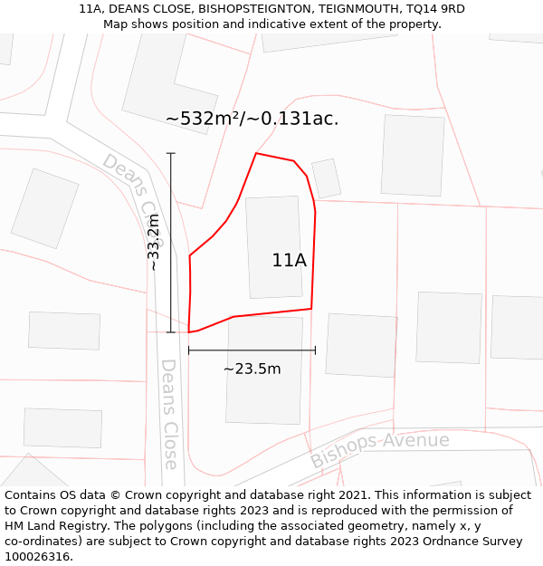 11A, DEANS CLOSE, BISHOPSTEIGNTON, TEIGNMOUTH, TQ14 9RD: Plot and title map