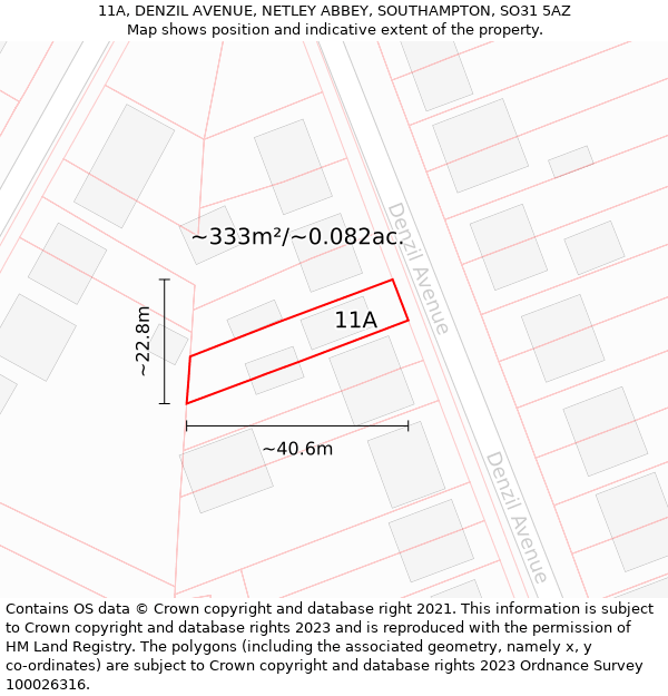 11A, DENZIL AVENUE, NETLEY ABBEY, SOUTHAMPTON, SO31 5AZ: Plot and title map