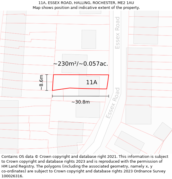 11A, ESSEX ROAD, HALLING, ROCHESTER, ME2 1AU: Plot and title map