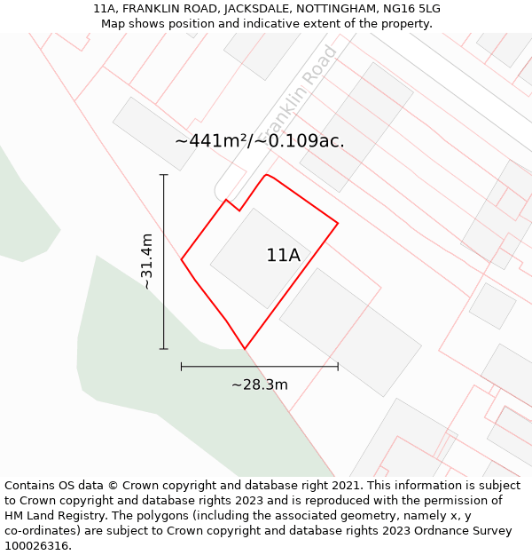 11A, FRANKLIN ROAD, JACKSDALE, NOTTINGHAM, NG16 5LG: Plot and title map