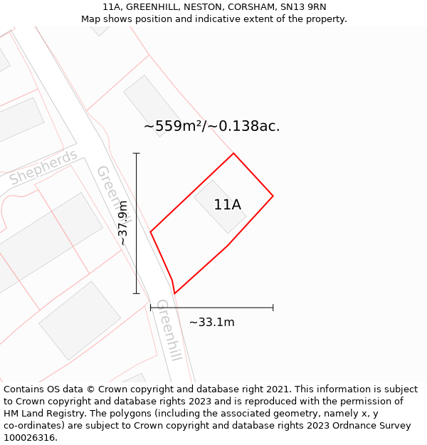 11A, GREENHILL, NESTON, CORSHAM, SN13 9RN: Plot and title map